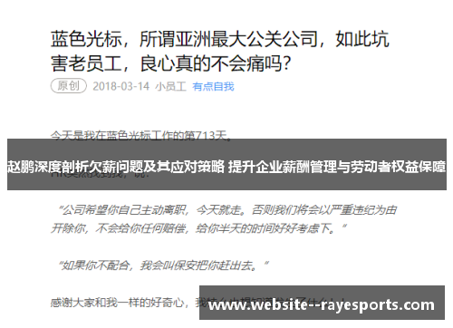 赵鹏深度剖析欠薪问题及其应对策略 提升企业薪酬管理与劳动者权益保障